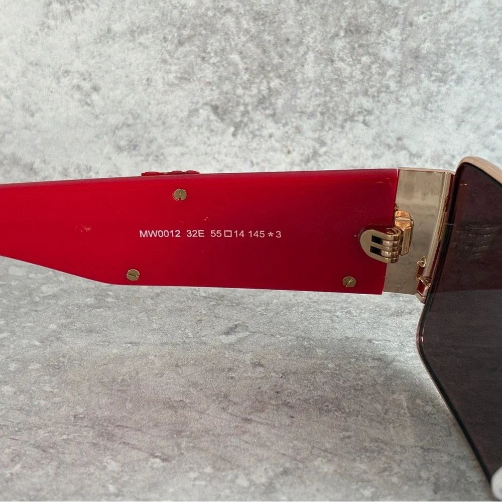 MCM MW0012 32E Red Gold Shield Sunglasses 55mm w/ Logo Case NWOT